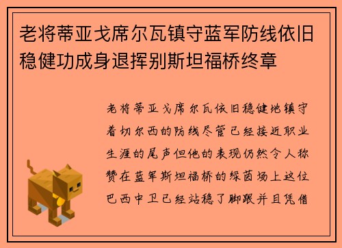 老将蒂亚戈席尔瓦镇守蓝军防线依旧稳健功成身退挥别斯坦福桥终章